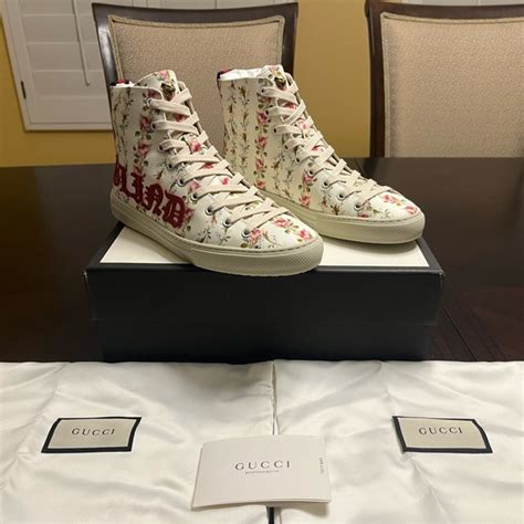 gucci flower embroidered shoes|Gucci floral high top sneakers.